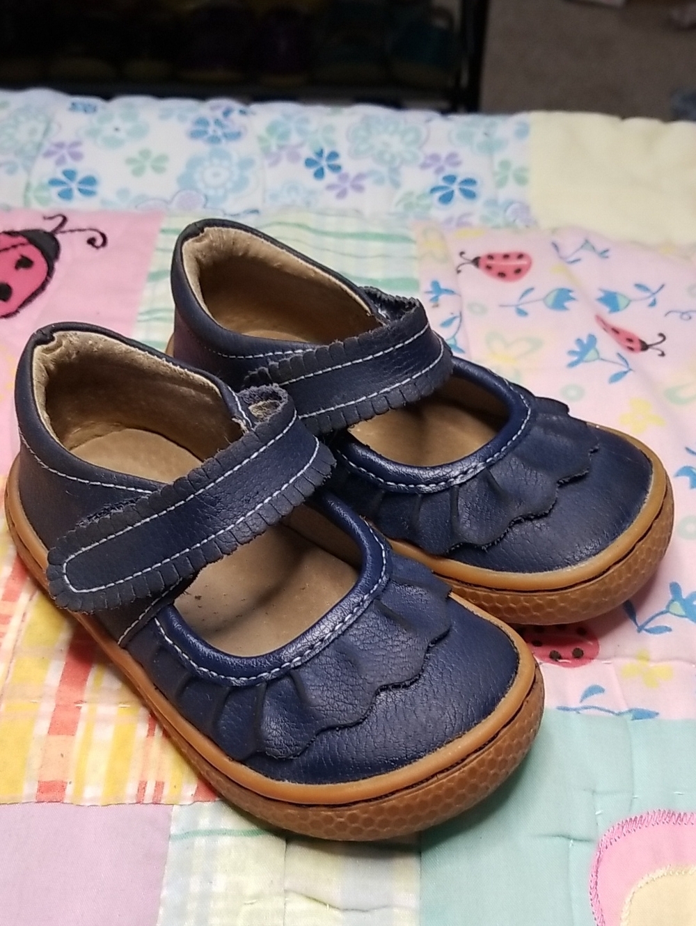 Livie & Luca Navy Blue Leather Mary Jane Size 5 Ruche